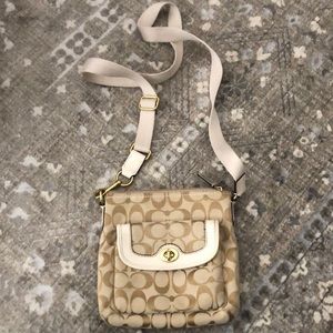 Tan with off white straps Coach Crossbody